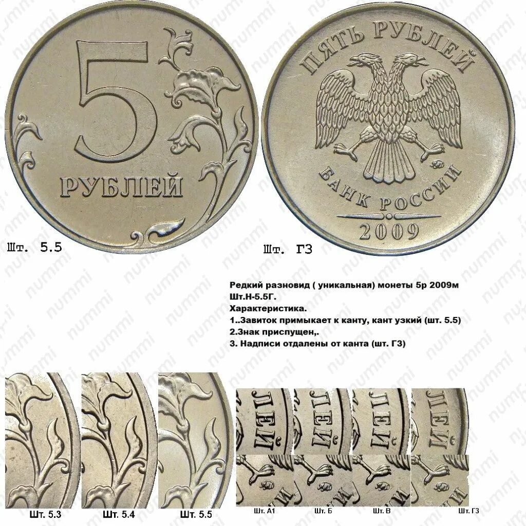 5 Рублей 2009 ММД (магнитные). Редкие современные монеты. Редкие дорогие монеты России. Таблица редких монет.