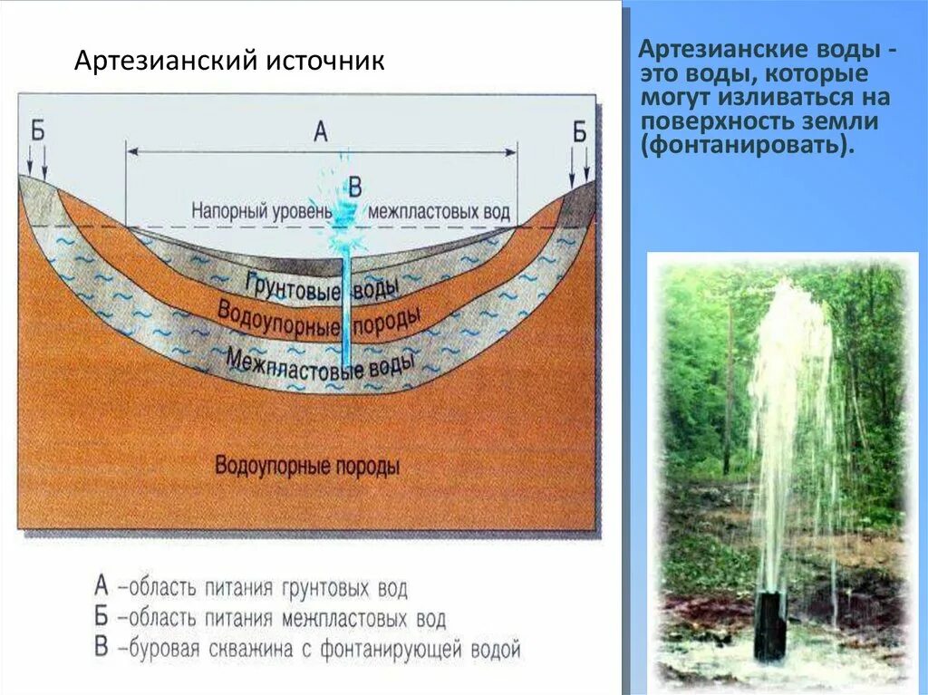 Выход воды. Схема грунтовые воды и артезианские воды. Подземные воды грунтовые межпластовые артезианские. Подземные воды схема артезианские воды. Артезианский источник грунтовые воды Родник.