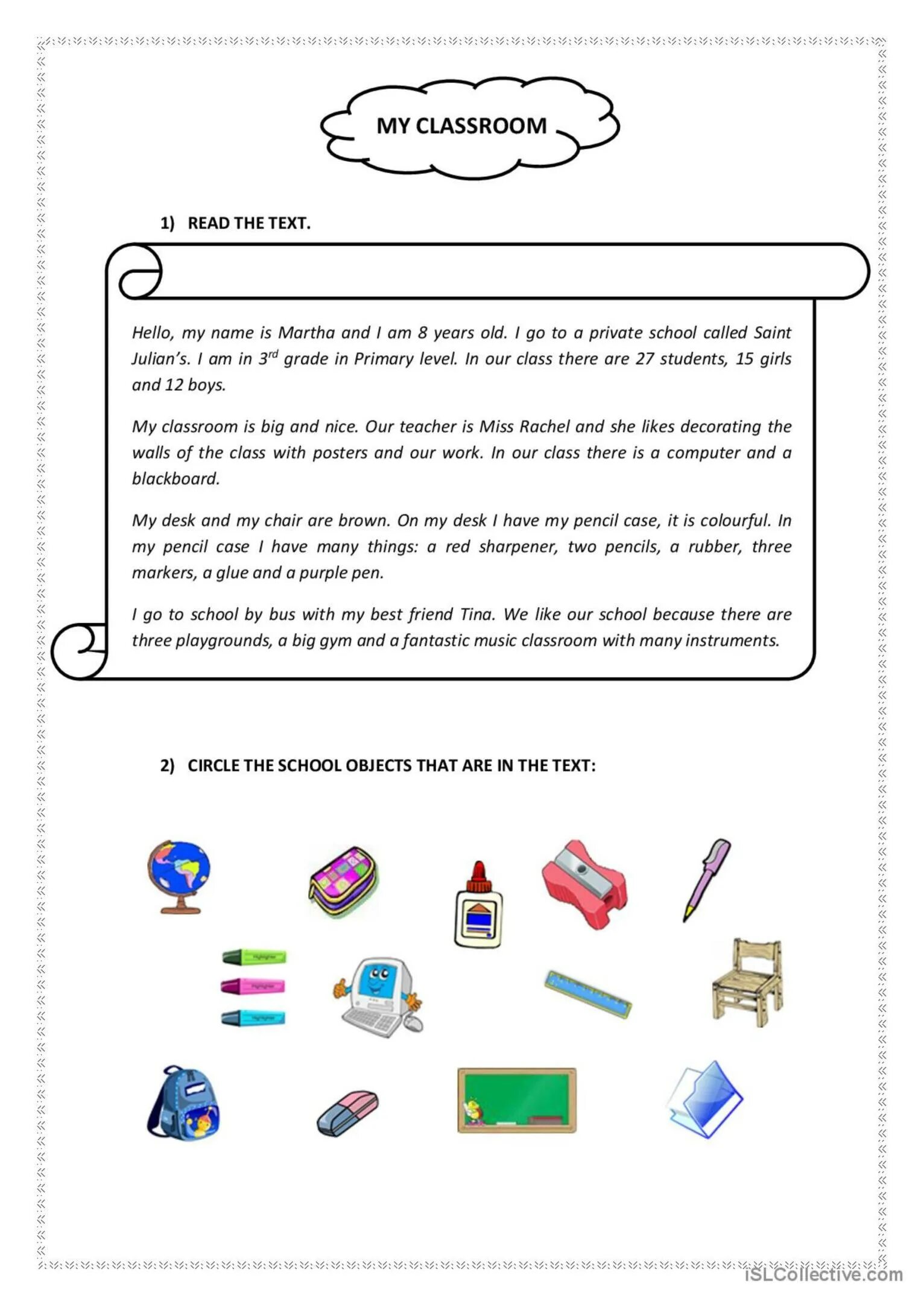 Worksheet школа текст. Текст my School. My School my Classroom текст. Text about School objects.