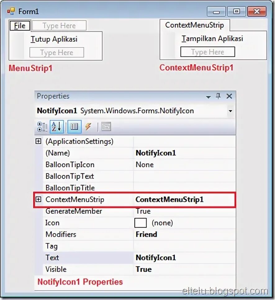 Context title. Contextmenustrip. notifyicon.