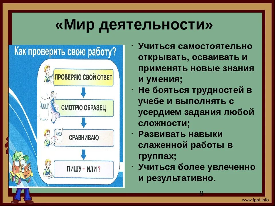 Как самостоятельно проверить есть. Мир деятельности быть самостоятельным. Как проверять деятельность. Учатся проверить а. Алгоритм исправления ошибок Петерсон 2 класс.