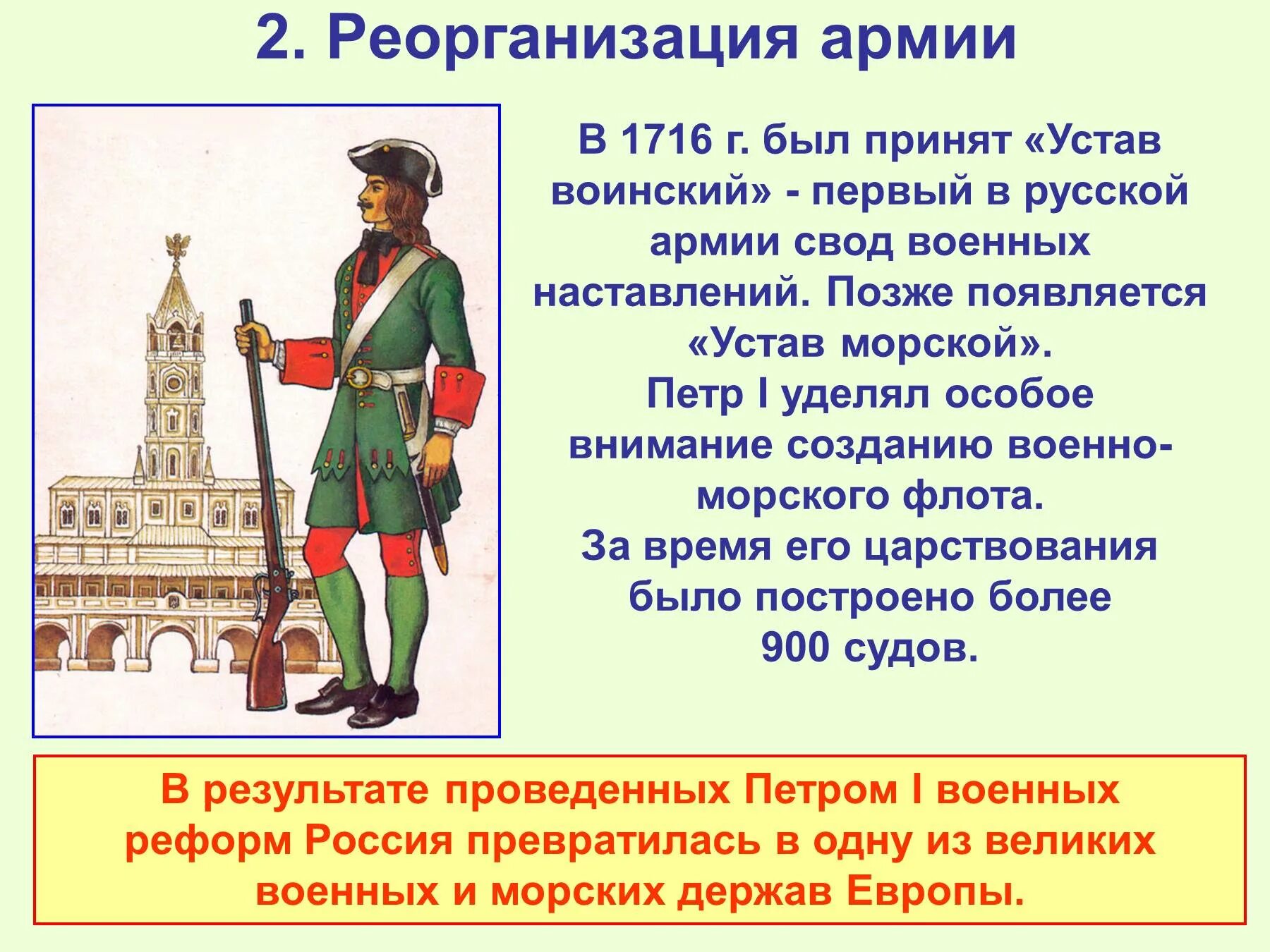 Реорганизация русской армии. Реорганизация армии Петра 1. Уставы русской армии. Войны свод