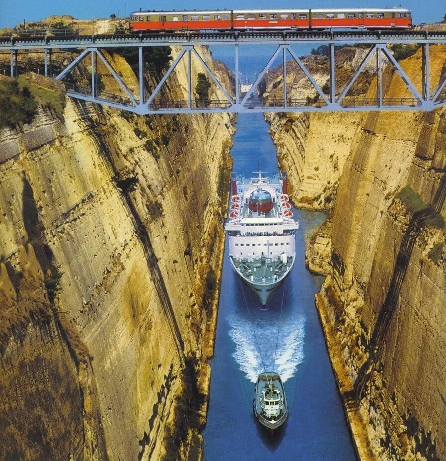 Самый известный канал. Коринфский канал. Коринфский пролив Греция. Коринфский канал в Греции. Коринфский канал погружные мосты.