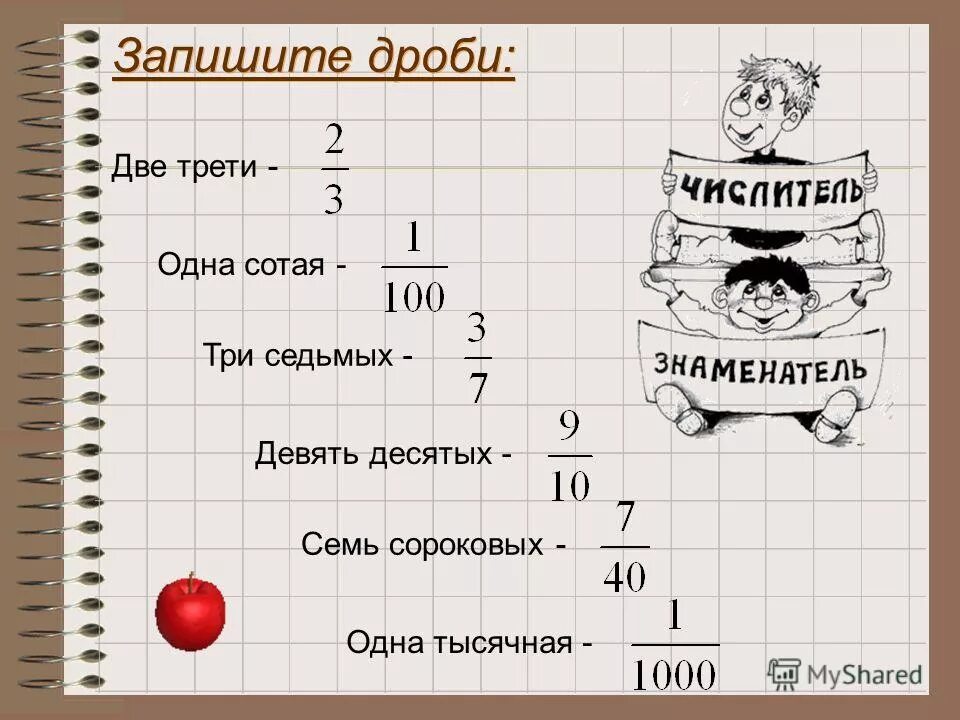 Как записать две трети. Запишите дроби. Две трети это сколько. Дробь одна сотая. Девять целых одна сотая