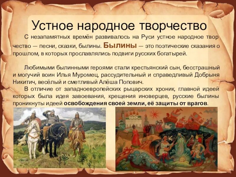 Устное народное творчество 10 класс