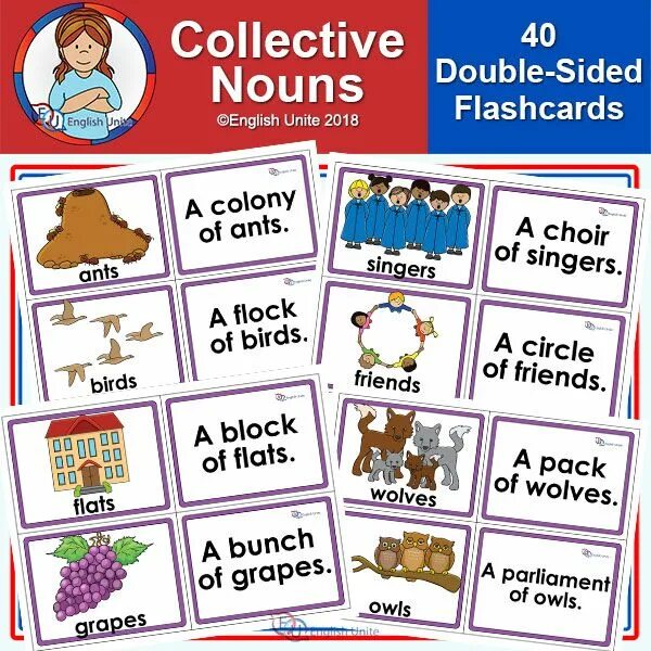 Flashcards для грамматики. Collective Nouns flock. Nouns Flashcards.