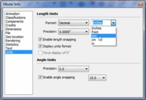 Sketchup как поменять единицы измерения