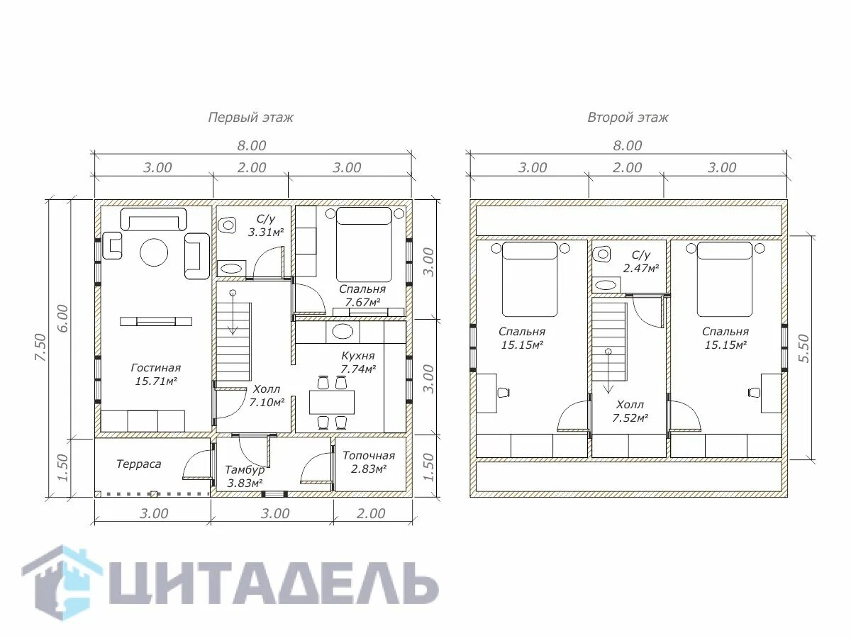 Каркасный дом 8х8 Проект № К303.