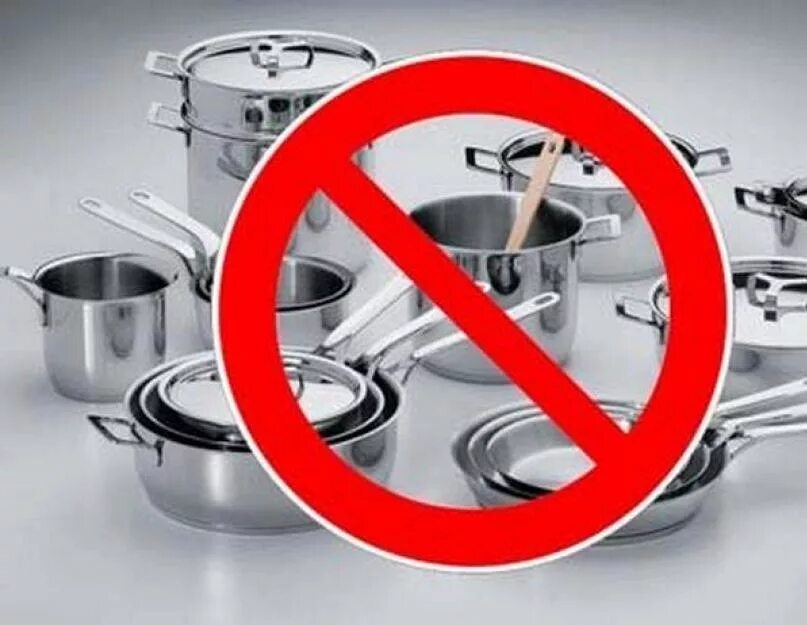 Металлическая посуда в микроволновке. Вредная посуда для здоровья. Металлическая посуда перечёркнута. Запрет посуды.