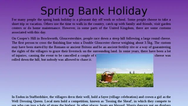 Spring bank. Spring Bank Holiday текст. Проект по английскому языку на тему Spring Bank Holiday. Праздники на английском. Cheese Festivals Comprehension.