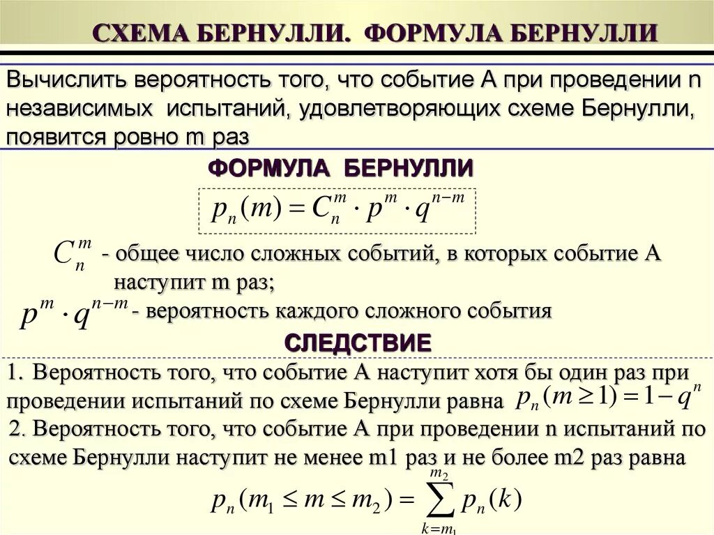 Вероятность последовательности событий. Схема испытаний Бернулли формула Бернулли. Схема испытаний и формула Бернулли.. Теория вероятности схема повторных испытаний. Схема Бернулли теория вероятности.