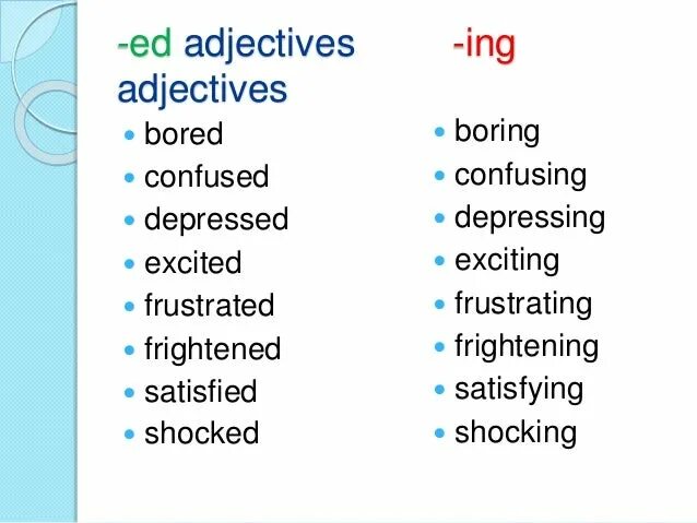 Exciting предложения. Ed ing adjectives правило. Прилагательные на ing. Ed и ing прилагательные в английском. Разница между ed и ing прилагательные.