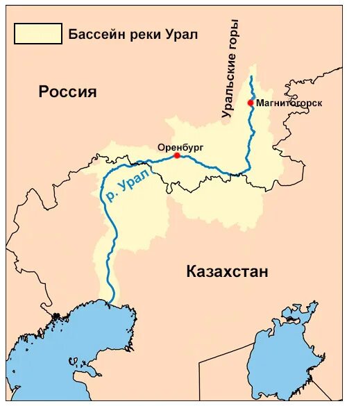 Откуда начинается река урал и где заканчивается. Бассейн реки Урал на карте. Река Урал Исток и Устье на карте. Река Урал на карте России физической. Река Урал на карте России Исток и Устье.