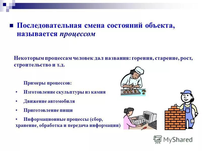 Это изменение объекта процесса. Смена состояний. состояние предмета. состояние объекта. состояние объекта человек.