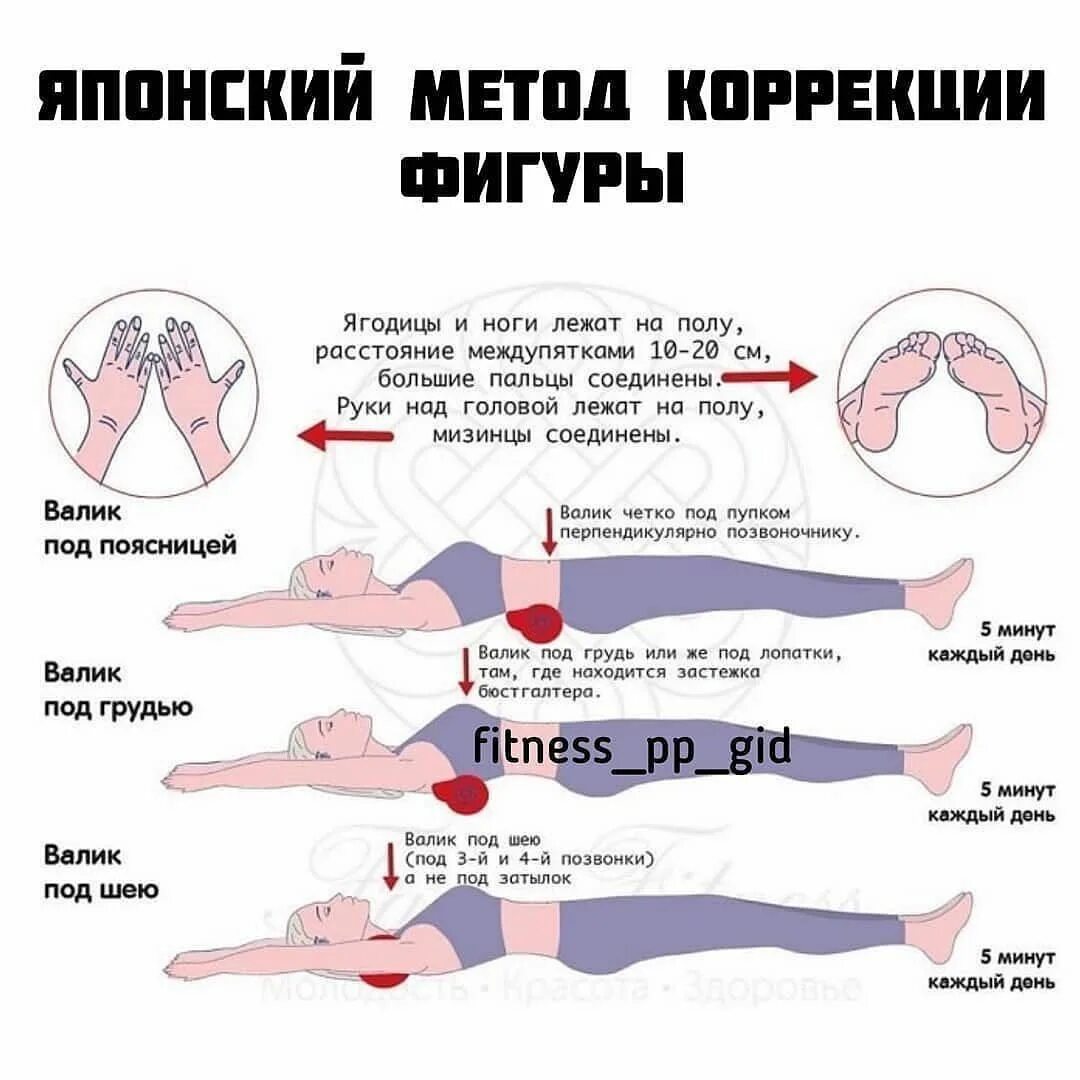 Сколько дней должен лежать. Японская методика с валиком из полотенца для похудения. Японский метод Фукуцудзи 3 положения. Японский валик для спины упражнения. Гимнастика Фукуцудзи для позвоночника.