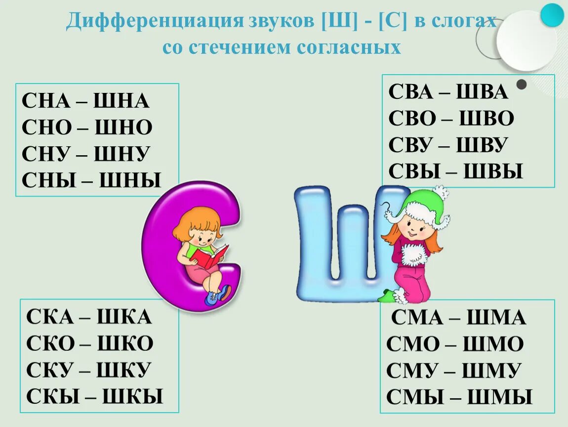 Упражнения на дифференциацию звуков с ш. Дифференциация с-ш в слогах и словах. Дифференциация звуков в словах. Дифференциация звуков с-ш задания для детей.