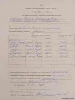 Акт проверки школьной столовой комиссией по питанию