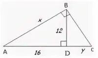 Высота бд прямоугольного треугольника абс. Прямоугольный треугольник ABC. Bd 12 ad 16 Найдите x и y. ABC прямоуг треуг bd = 22 ad = 16. На рис 82 треугольник ABC прямоугольный bd 12 см ad 16 см Найдите x и y.