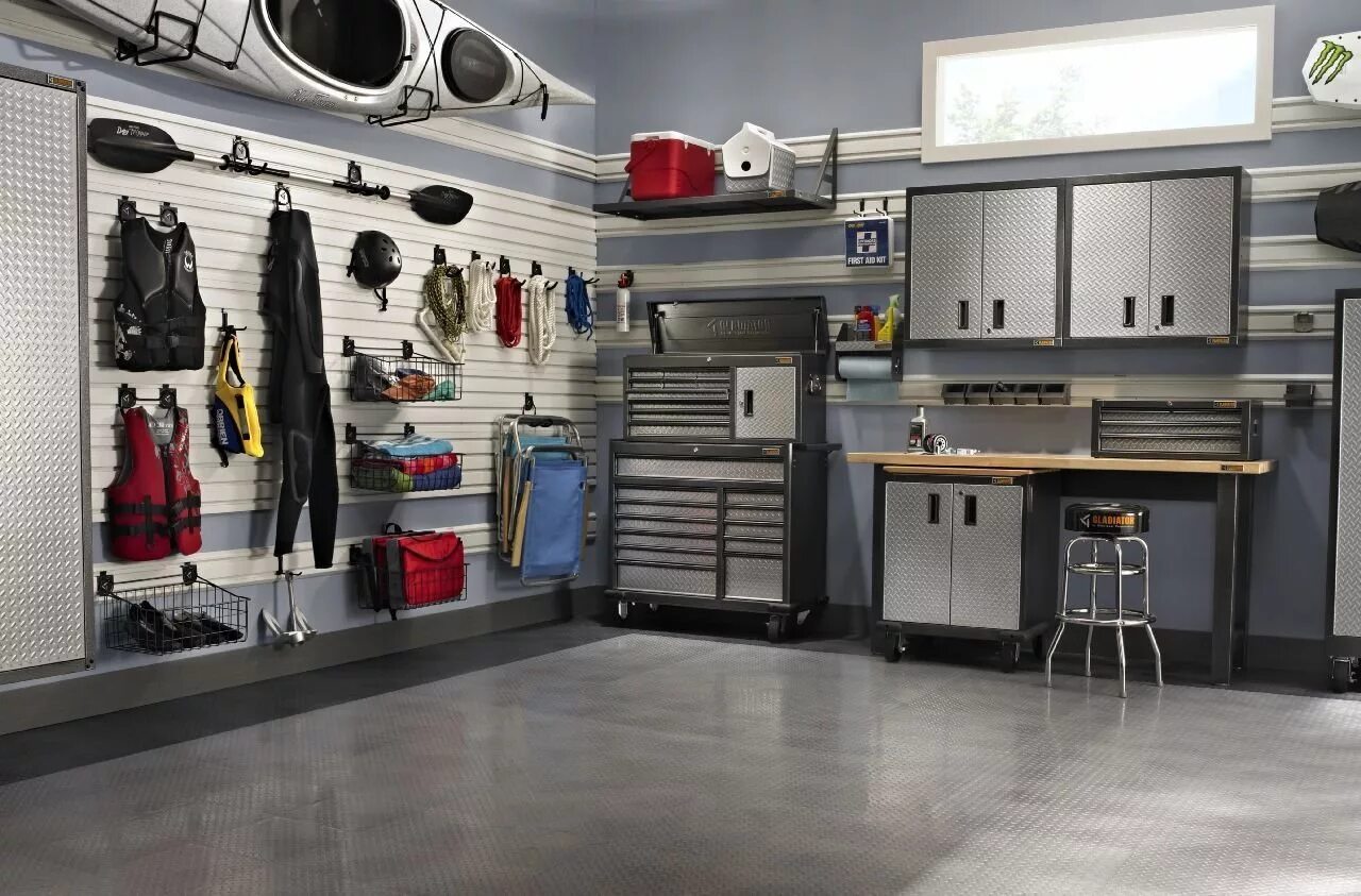 Демо гараж. Gladiator garageworks. интерьер гаража. обустройство гаража. гараж внутри.