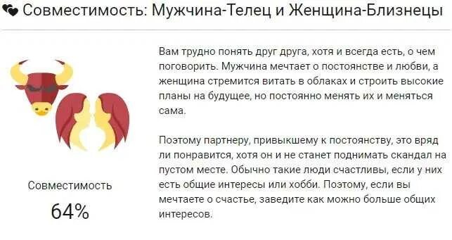 Гороскоп близнецы женщина телец мужчина