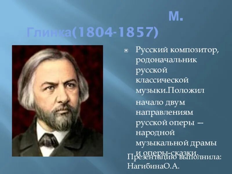 Русский композитор основоположник русской оперы. Глинка основоположник русской классической музыки. Глинка родоначальник. Интересное сообщение о Глинке. Музыкальная литература Глинка.