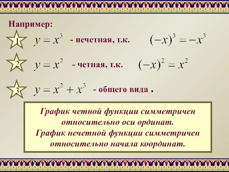 Какая функция является четной какая нечетной. Четность нечетность общий вид функции.