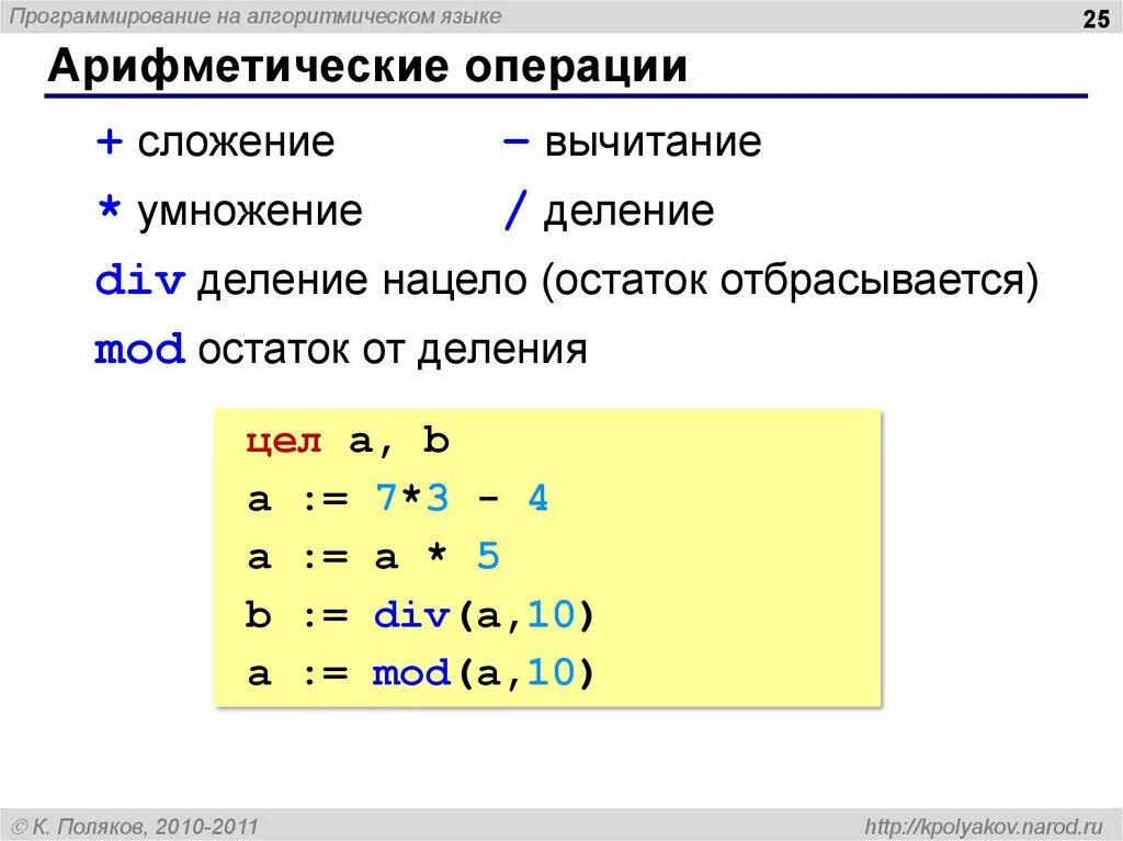 Деление в алгоритмическом языке. Алгоритмический язык программирования. Сложение вычитание умножение деление. Арифметические операции.