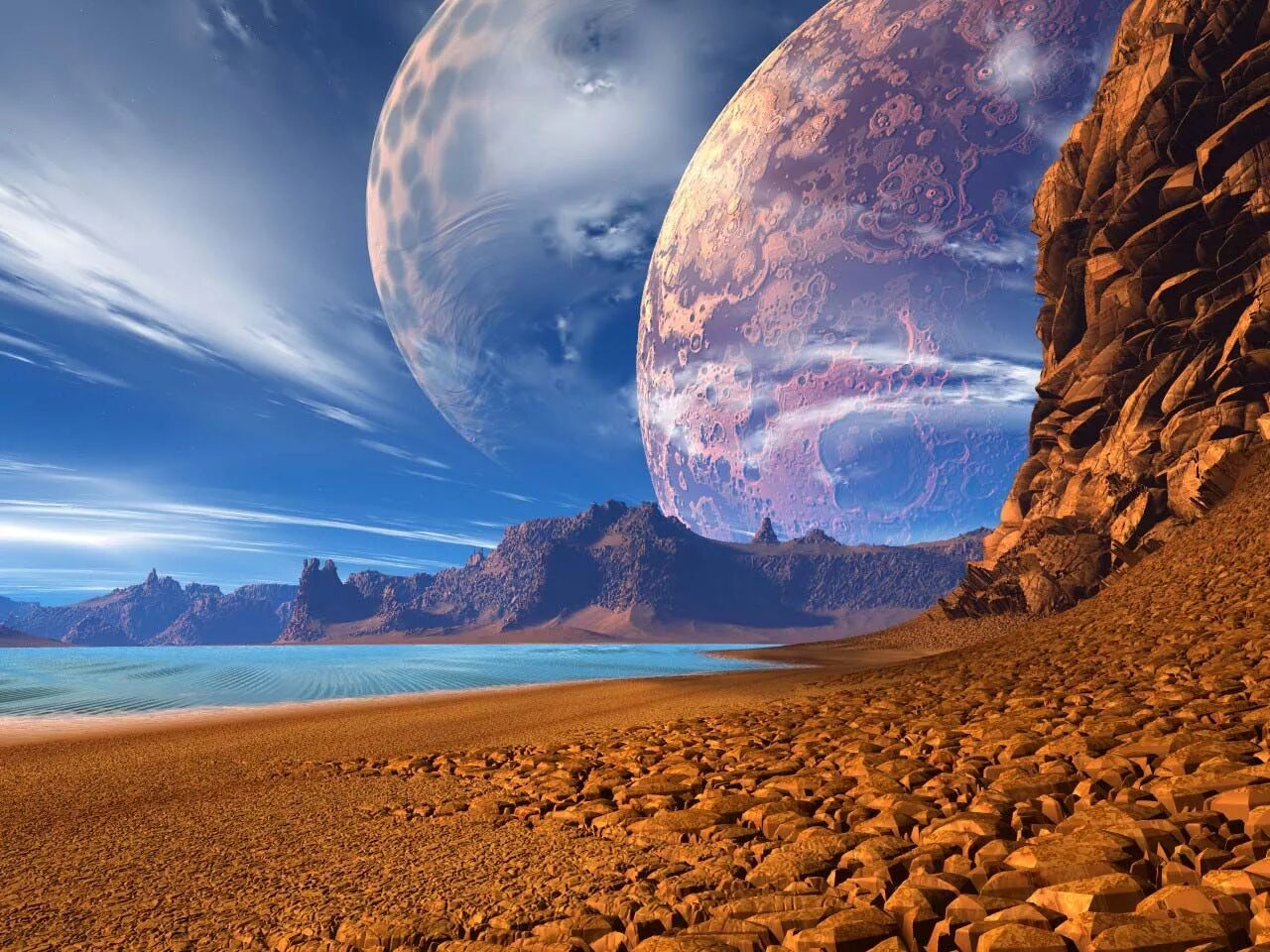 океан на другой планете. космический пейзаж. неизведанное это. космический пейзаж. неизведанное это.