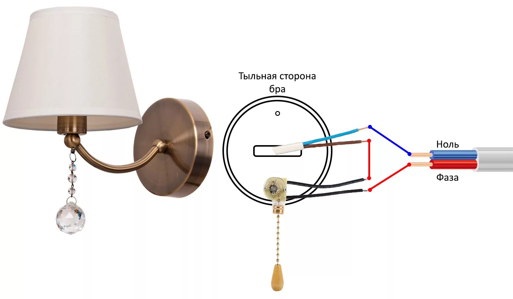 Включи свет 1 свет 2. Схема расключения бра с выключателем. Схема подключения бра с выключателем-шнурком одной лампой. Как подключить бра переключатель схема. Схема подключения светильника с цепочкой.