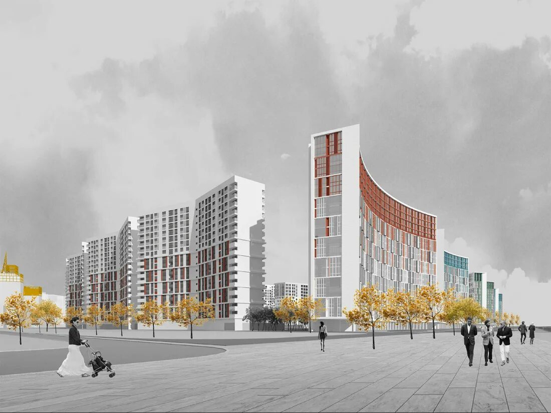 многоэтажный дом с парковкой. архитектурная мастерская омск. архитектурная мастерская "союз-55". многоквартирный жилой дом со встроенными нежилыми помещениями. многоэтажное жилое здание с подземной автостоянкой.