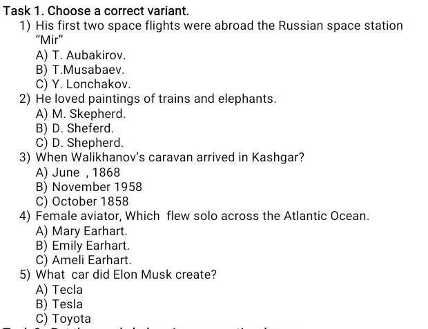 Task 1 choose the correct answer. Choose the correct variant Russia is. 1.Choose the correct variant (a, b, c). Test 3 choose the correct variant Russia is. Choose the correct variant 156.