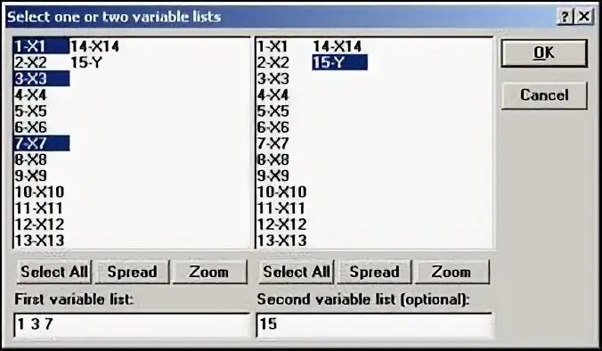 Variable list. Variable list