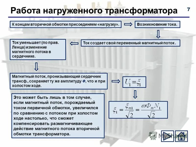 Изменение нагрузки трансформатора