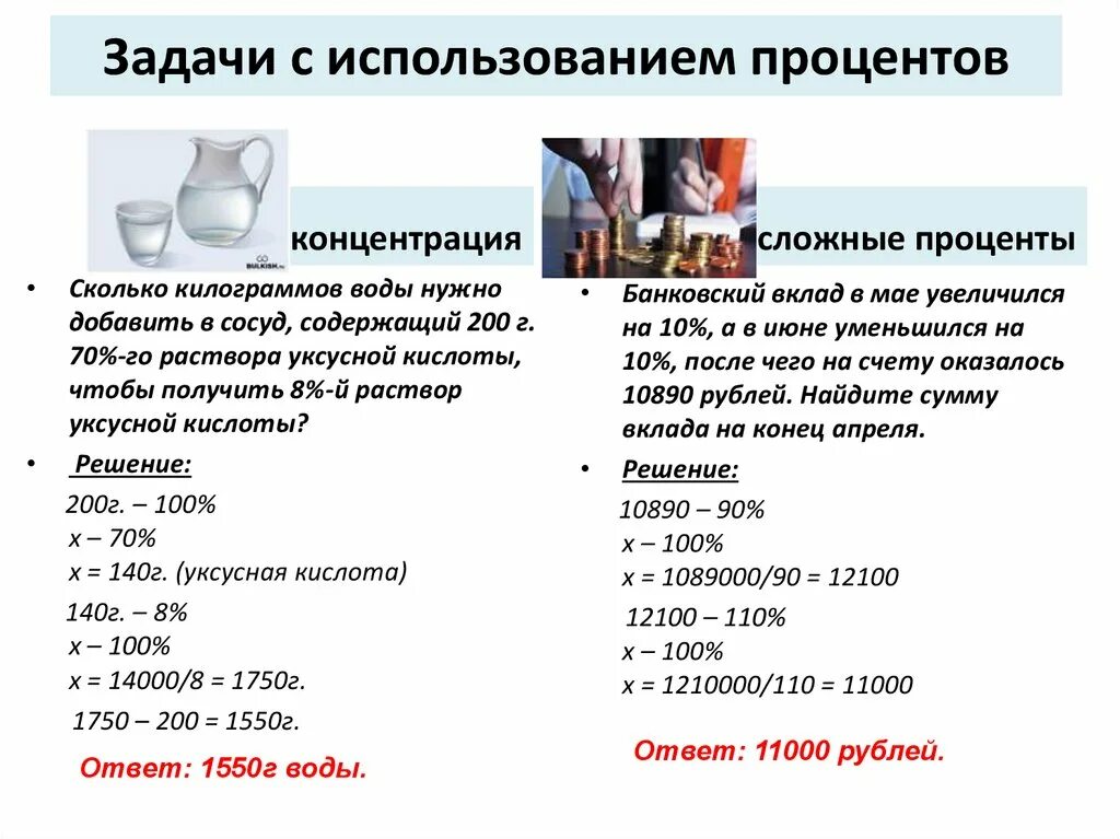 Задачи на проценты. Задачи на сложные проценты. Задачи на простые и сложные проценты.