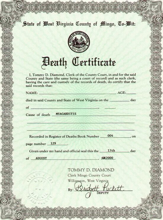 Death Certificate Cube. Certificate of Death Virginia. Death Certificate Sam.