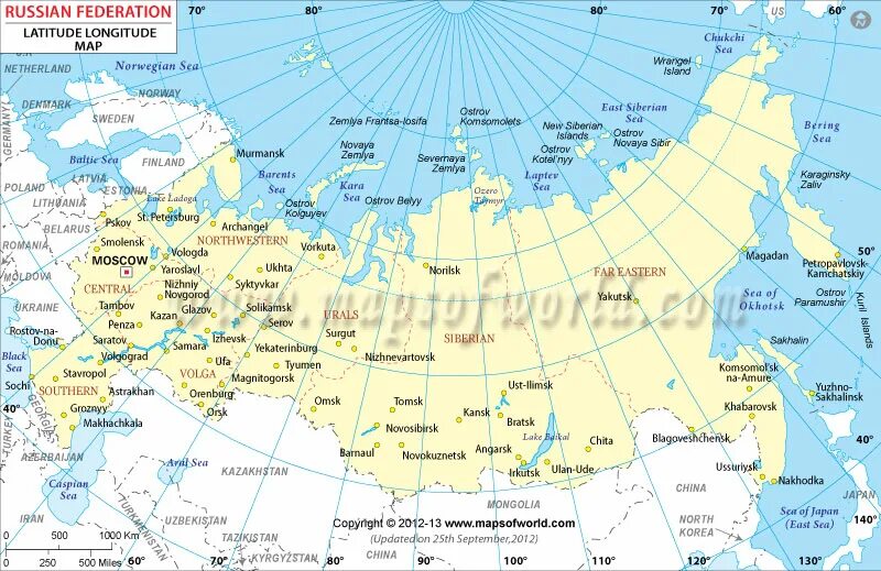 Карта с указанием широты