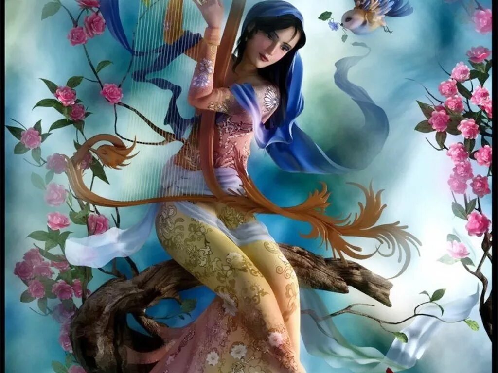 Девушка с птичкой. Красивые волшебные девушки. Прекрасная богиня. Дразенка кимпел (drazenka kimpel). Девушка фэнтези арт.