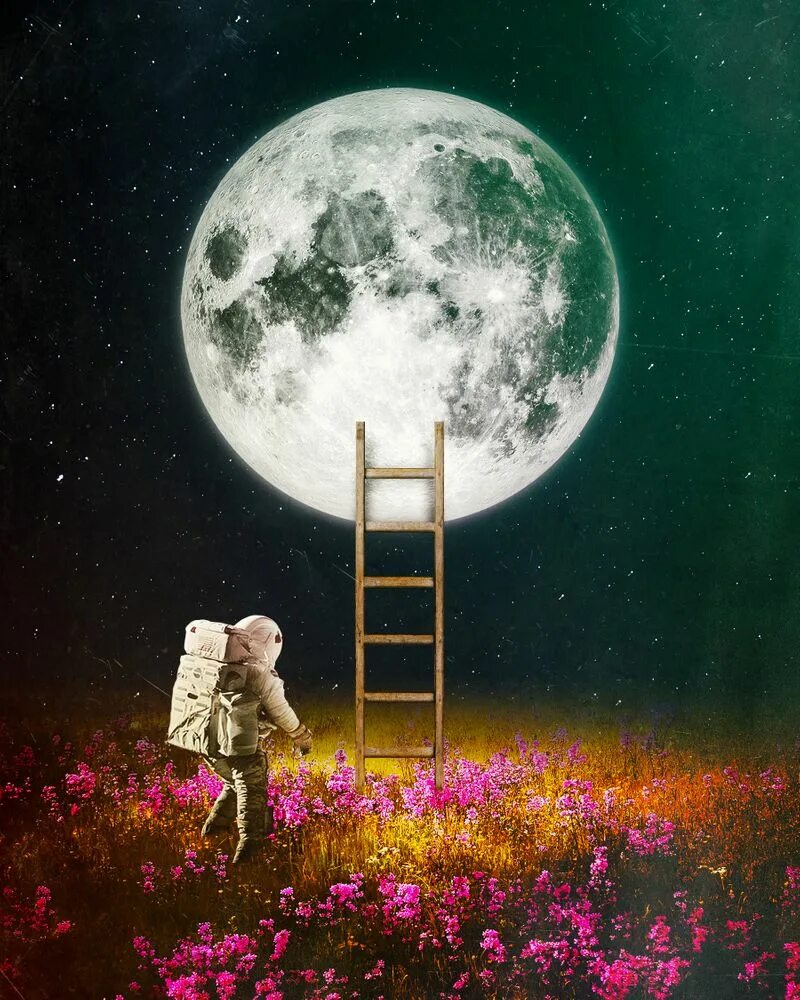 Go to the moon 2. Космический сюрреализм. Сюрреализм космос. Спокойной ночи сюрреализм. Полнолуние арт.