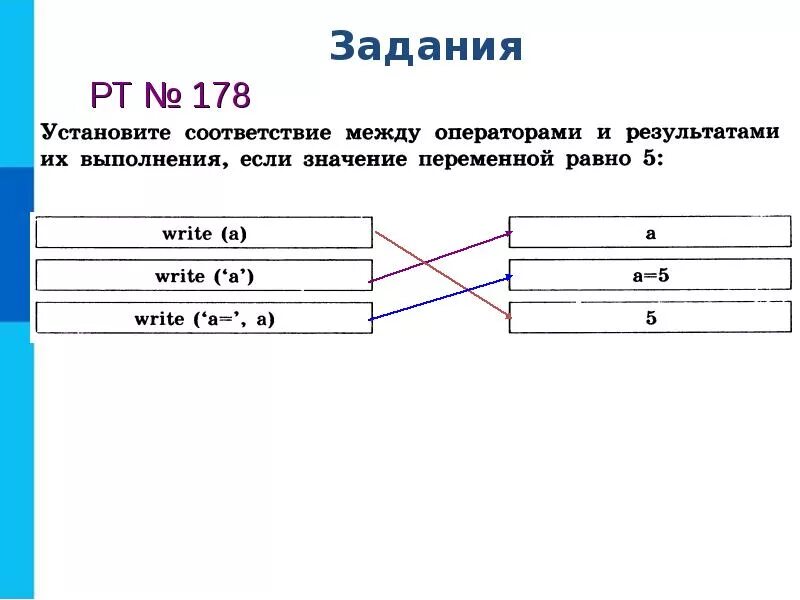 Установите соответствие между операторами и результатами