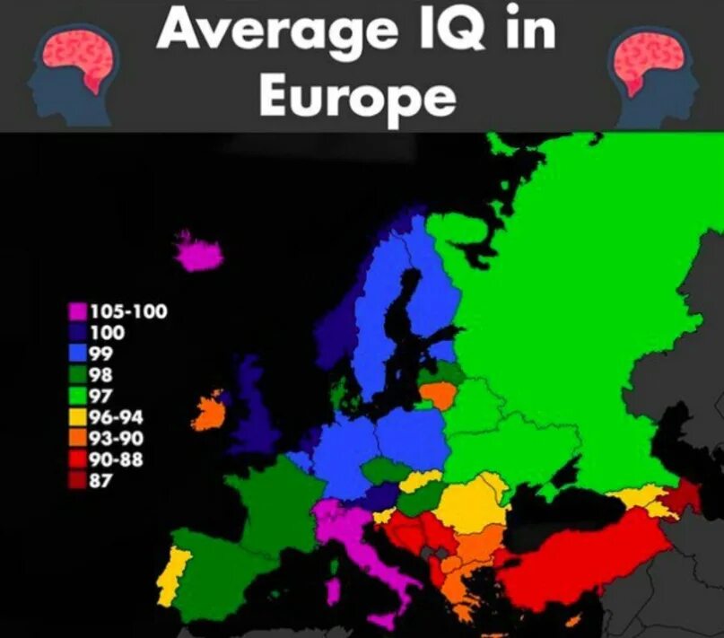 IQ по странам Европы. IQ В странах Европы. Уровень IQ по странам Европы. Среднее айкью в странах.