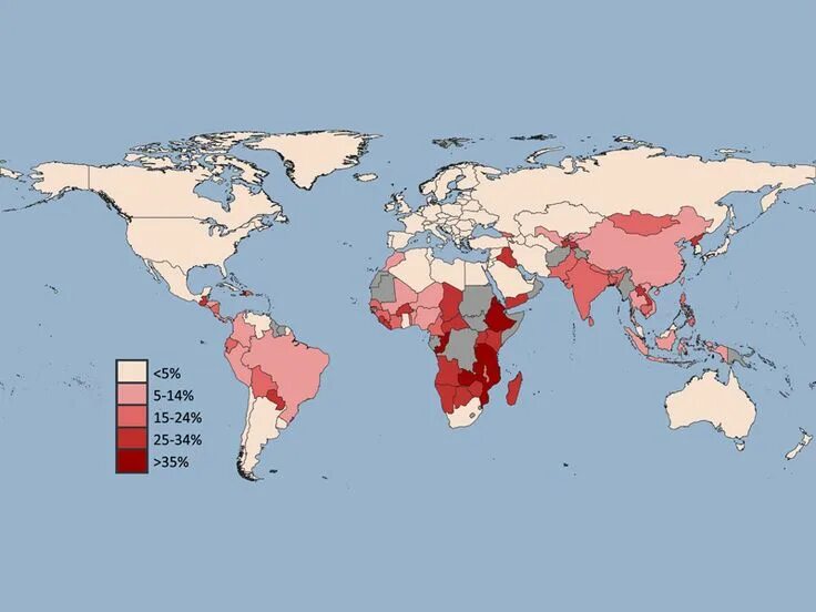 Карта голодающих в мире. География голода. Страны с наивысшей долей голодающих