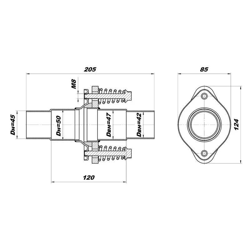 Демпферное соединение глушителя. Фланцы глушителя 45 демпферное соединение. Ремонтные фланцы для глушителей 45/50 мм. Фланец демпферный глушителя 50мм. Фланец глушителя универсальный dcu4550 (CBD).