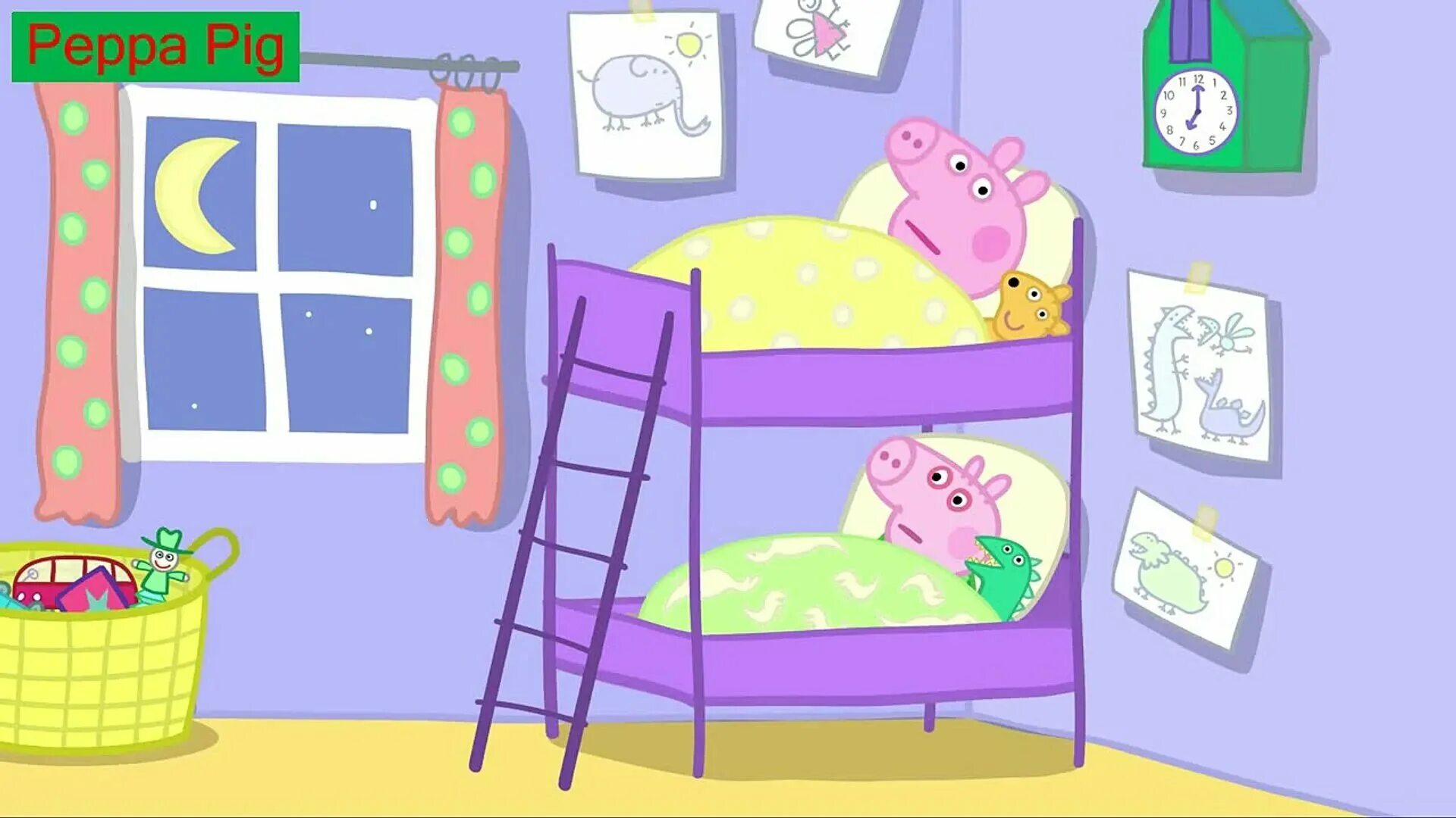 Пеппа картинка дома. Свинка Пеппа и Джордж в кровати. Свинка Пеппа мультсериал спит. Дом свинки Пеппы из мультика. Дом свинки Пеппы с кроватями.