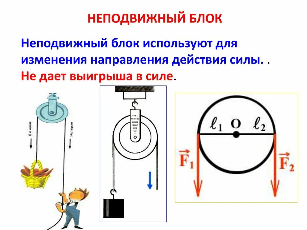 Неподвижный блок рисунок физика. Блок подвижный и неподвижный чертеж. Неподвижный блок силы. Направление сил в неподвижном блоке. Выигрыш в силе физика 7