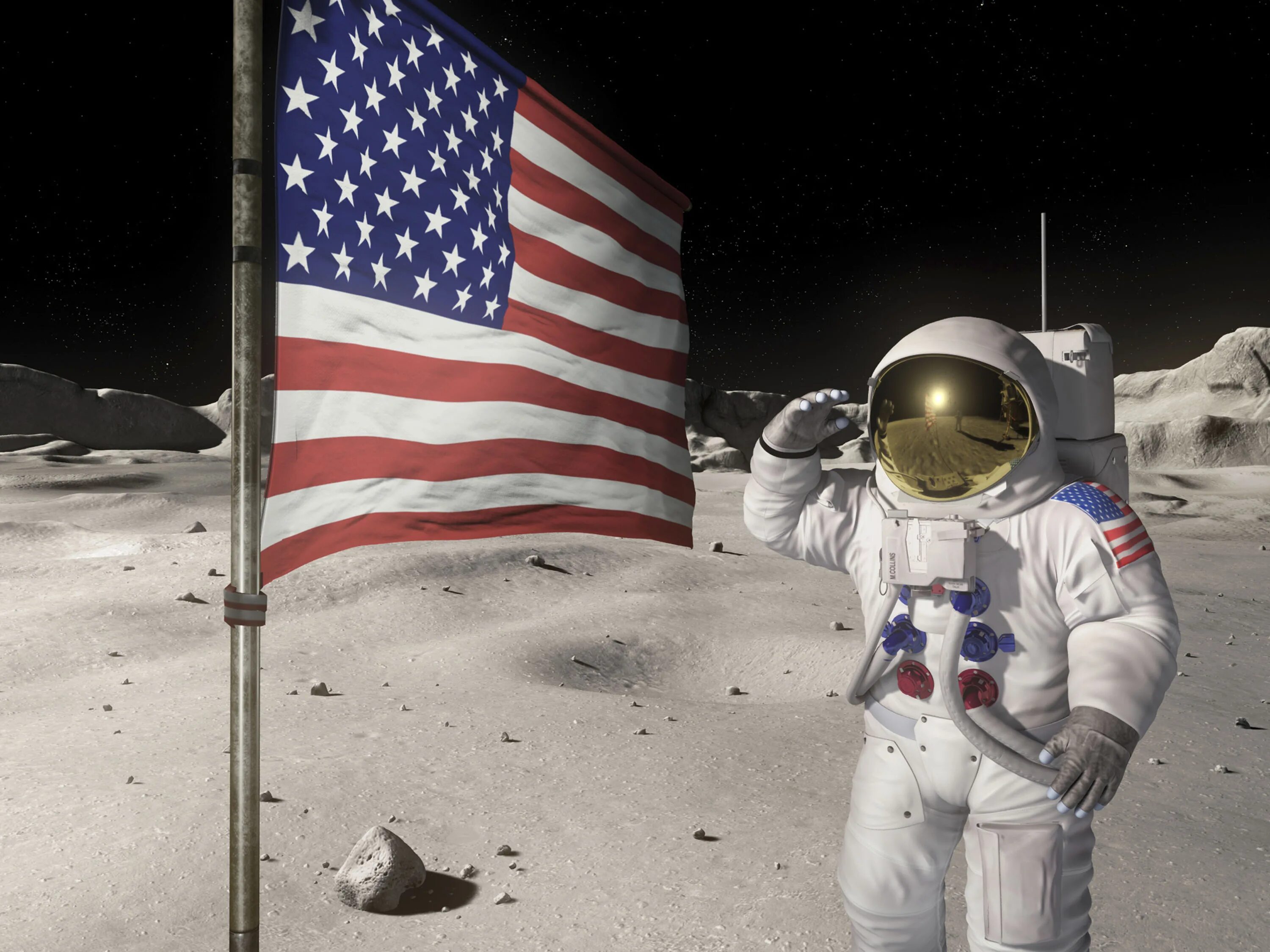 Armstrong on the moon. Флаг США на Луне.