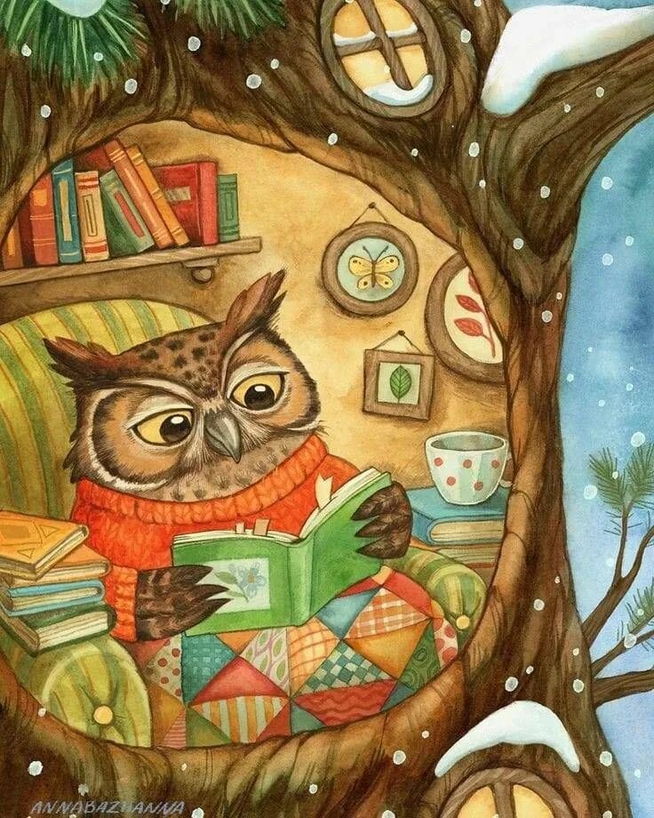 Какой сова в сказках. Сова иллюстрация. сказочная сова. сова в дупле. уютные рисунки.