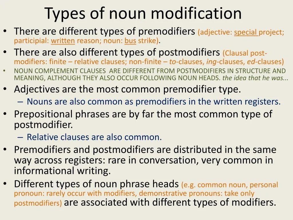 Noun structures. The Structural Type of the Nouns. Post modification of Nouns. Different Types of Nouns. Different noun