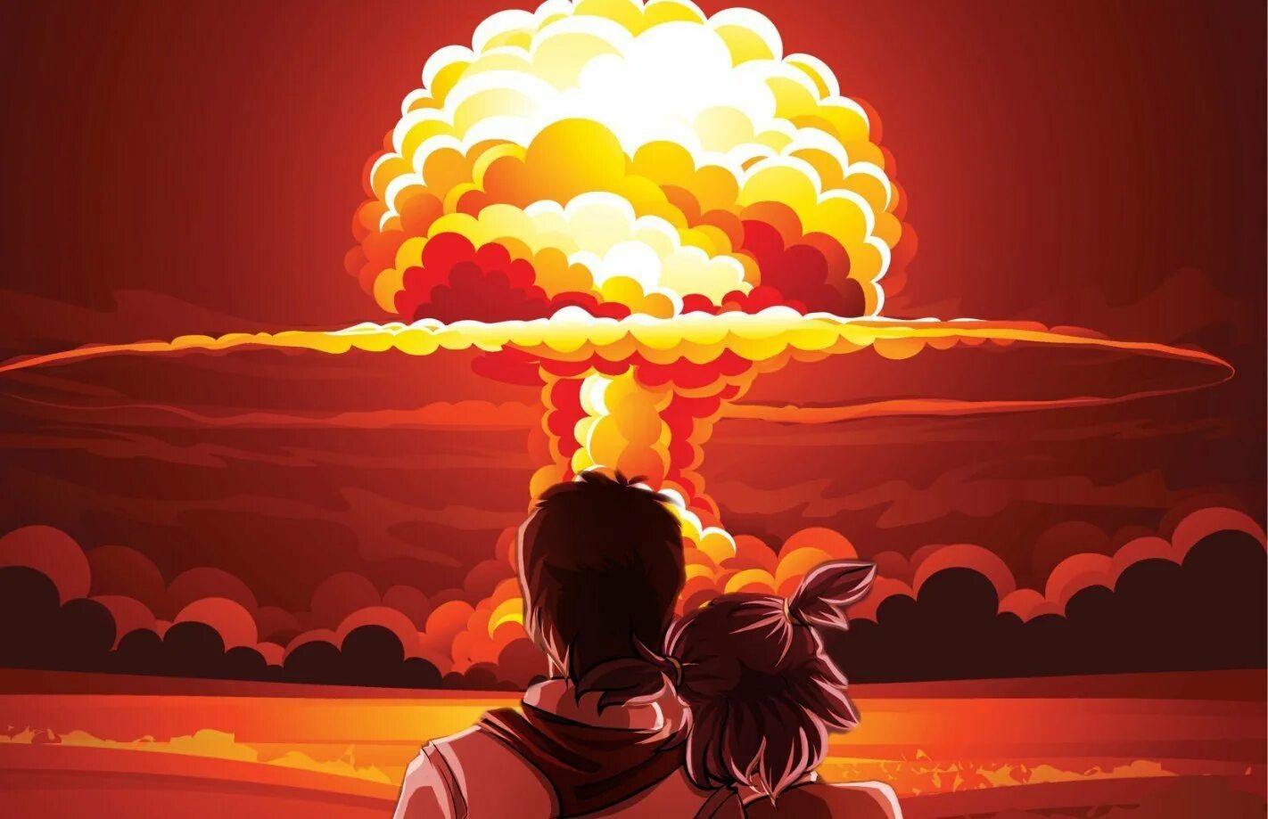 Девушки конец света. Ядерный взрыв арт. Ядерный взрыв арты. Человек и закат арт.