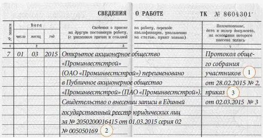 Ошибка в названии организации. При переименовании организации запись в трудовую книжку. Изменение наименования юридического лица запись в трудовую книжку. Запись о смене названия организации в трудовой книжке. Запись в трудовой книжке при смене наименования организации.