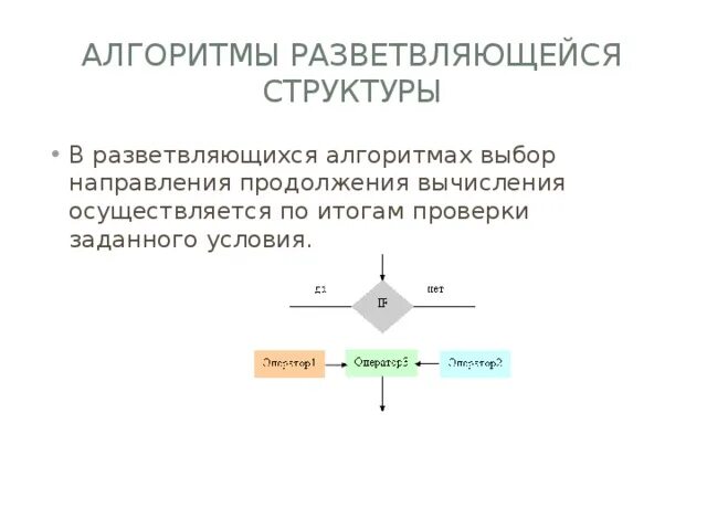 Алгоритм разветвляющейся структуры. Алгоритм выбора. Разветвляющаяся структура алгоритма предполагает. Какой алгоритм называется разветвляющимся. Заданной условиями информации